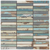 0.7x4 Wood Rectangles Mix Beige Blue Ceramic Mosaic | Alita Tile