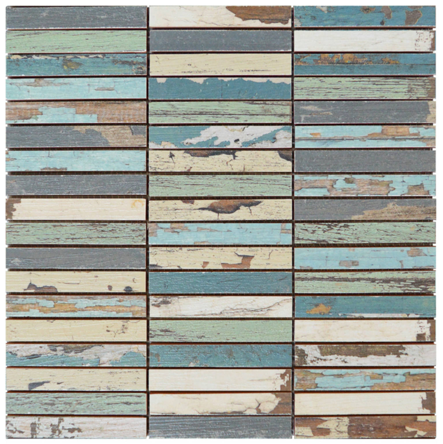 0.7x4 Wood Rectangles Mix Beige Blue Ceramic Mosaic | Alita Tile