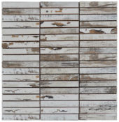 0.7"x4" Wood Rectangles Mix White Grey Ceramic Mosaic | Alita Tile