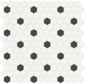 1" White w/ Retro Black Matte Hex Mosaic | Alita Tile