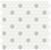 1" White w/ Soft Sage Matte Hex Mosaic | Alita Tile