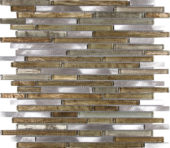 Baguette Beige Grey Mix Mosaic Glass Metal Interlocking Mosaic | Alita Tile