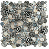 Black Penny Round Décor/Glass Stone Interlocking Mosaic | Alita Tile