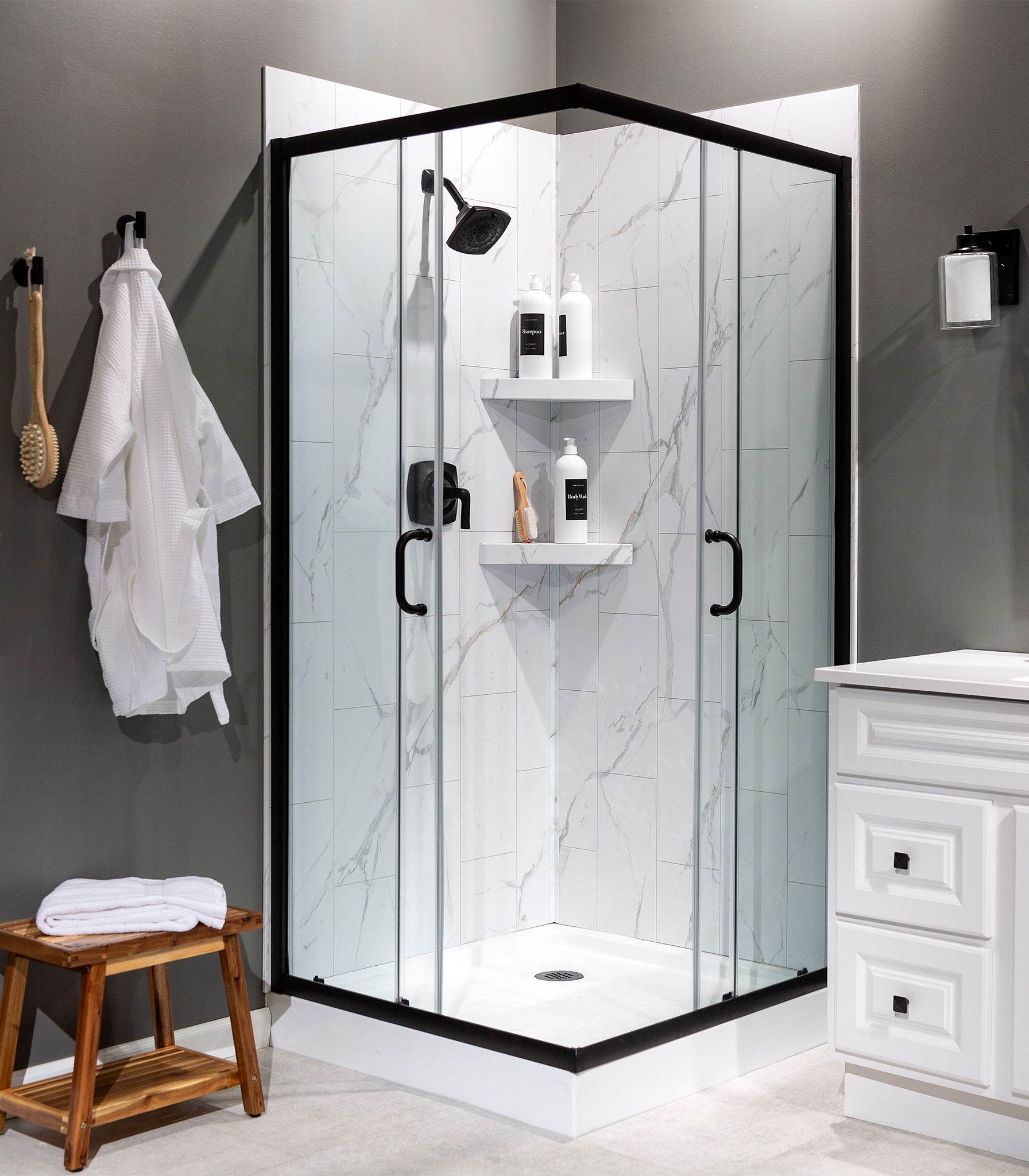Carrara Marble Shower Wall Kit 36x36x78 | Alita Tile