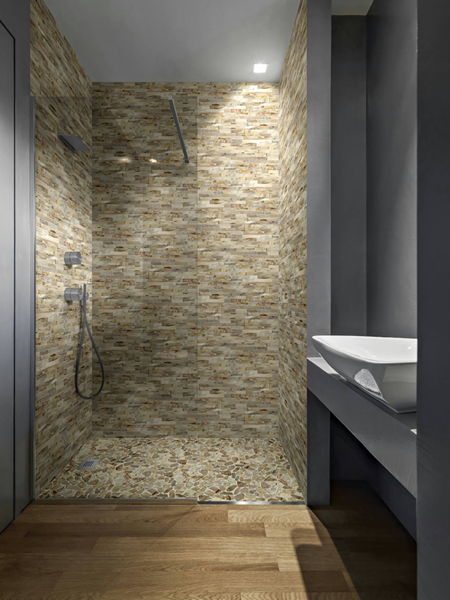 Fossil Wood Mini Opus Mix Beige Interlocking Mosaic | Alita Tile