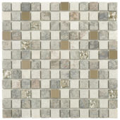 Grey Beige Glass Quartzite And Metal Décor 7/8"X7/8" Mosaic | Alita Tile