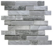 Grey Glass Rectangle/Dark Grey Recycled Glass Interlocking Mosaic | Alita Tile