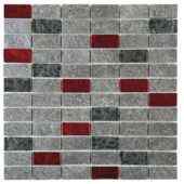 Grey Natural Quartzite Red Glass Mosaic 1"X2" | Alita Tile
