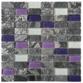 Grey Polished Quartzite Purple & White Glass Mosaic 1"X2" | Alita Tile