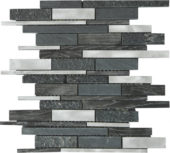 Grey/Black Stone Aluminum Mix Baguette Interlocking Mosaic | Alita Tile