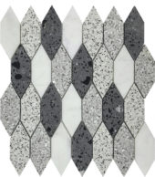 Long Hexagon Terrazzo Marble White Grey Black Mix Mosaic | Alita Tile