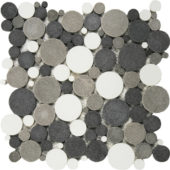 Mix White/Black/Grey Reconstituted Round Interlocking Mosaic | Alita Tile