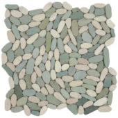 Mix White/Green Sliced Matte Pebble Interlocking Mosaic | Alita Tile