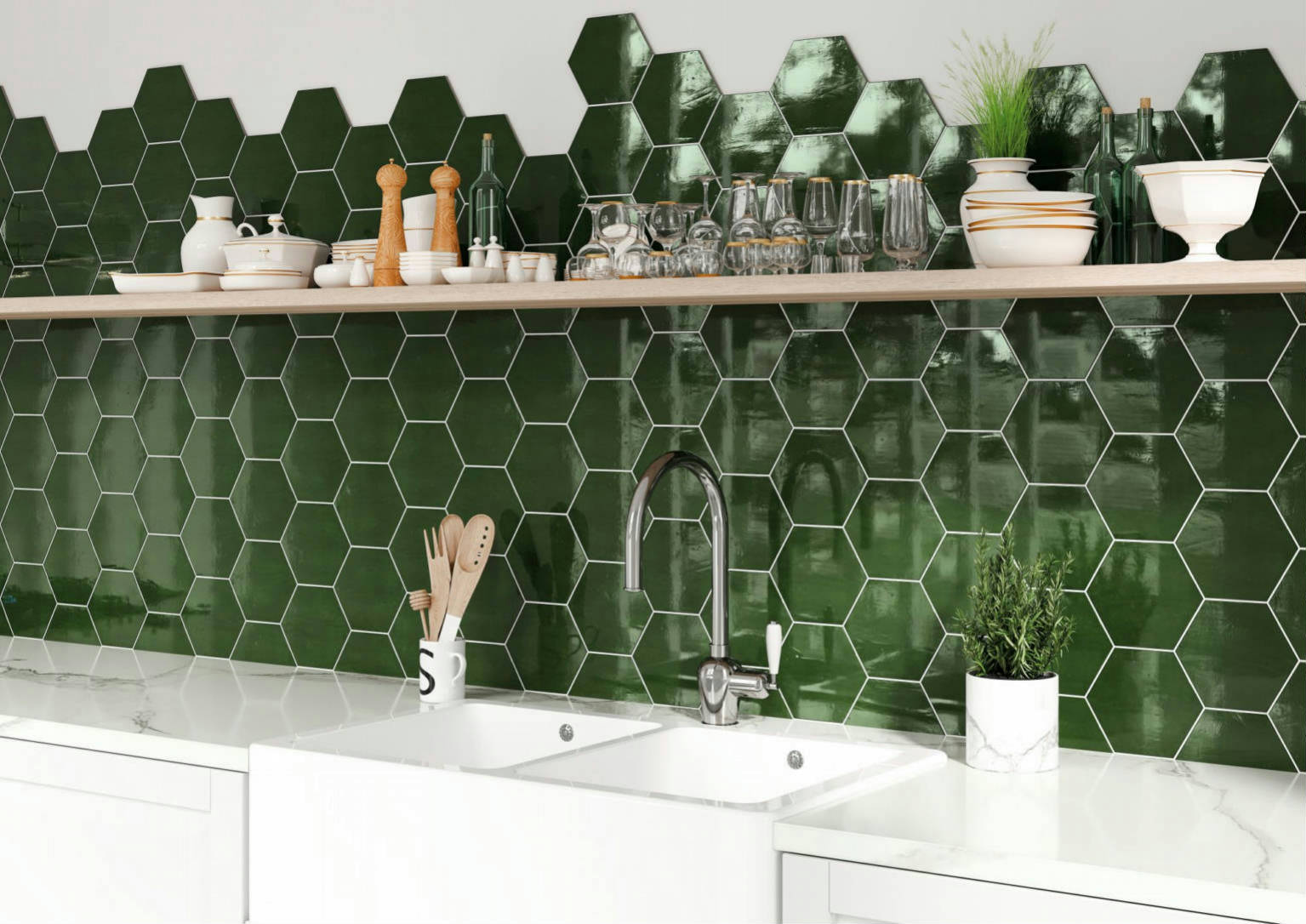 Ronda 5.5X6.3” Green Hexagon | Alita Tile
