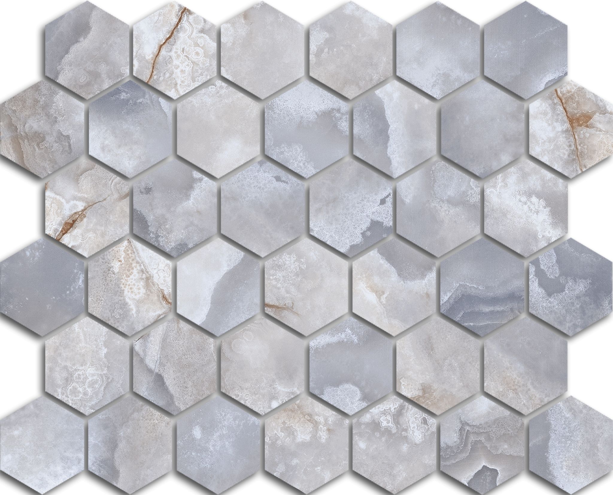 Treasure Blue Dream Onyx 2x2 Carved Hexagon Mosaic | Alita Tile