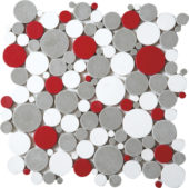 White Grey Red Penny Rounds Interlocking Mosaic | Alita Tile