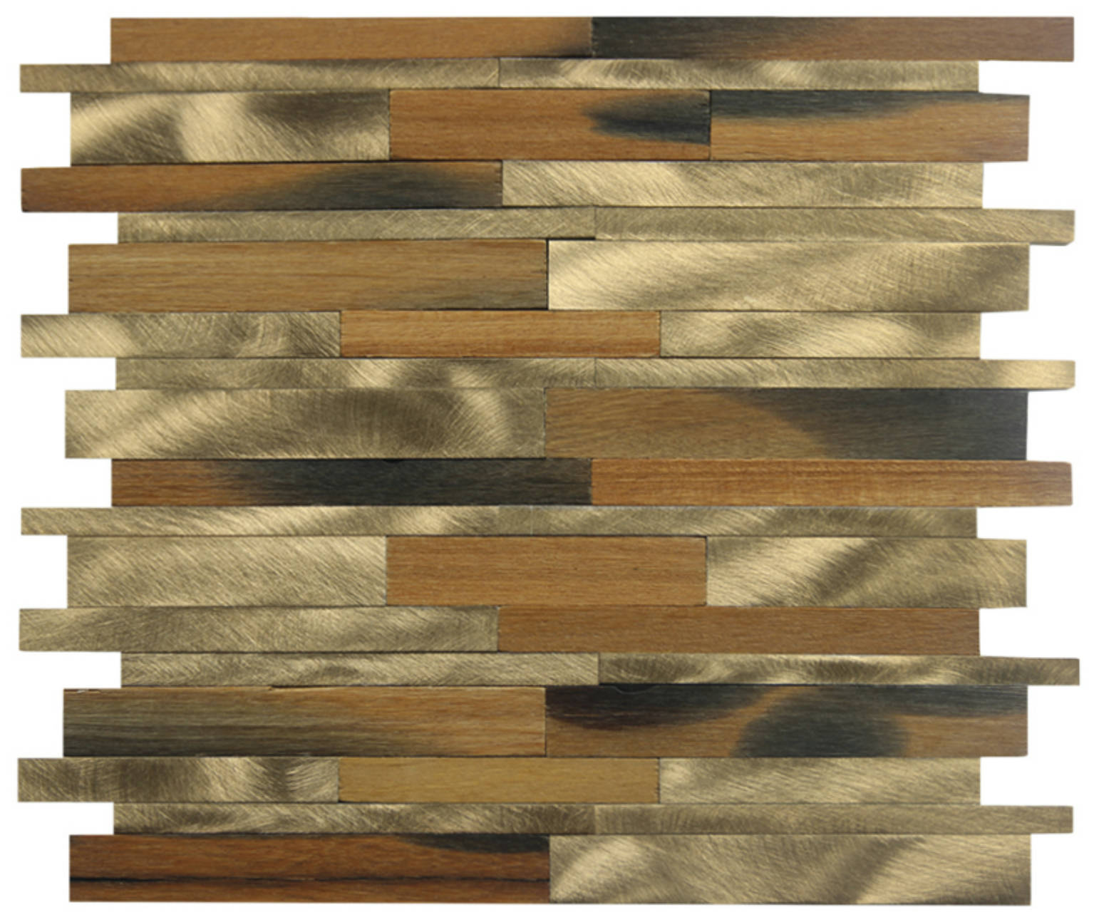 Wood / Gold Aluminum Baguette Interlocking Mosaic | Alita Tile