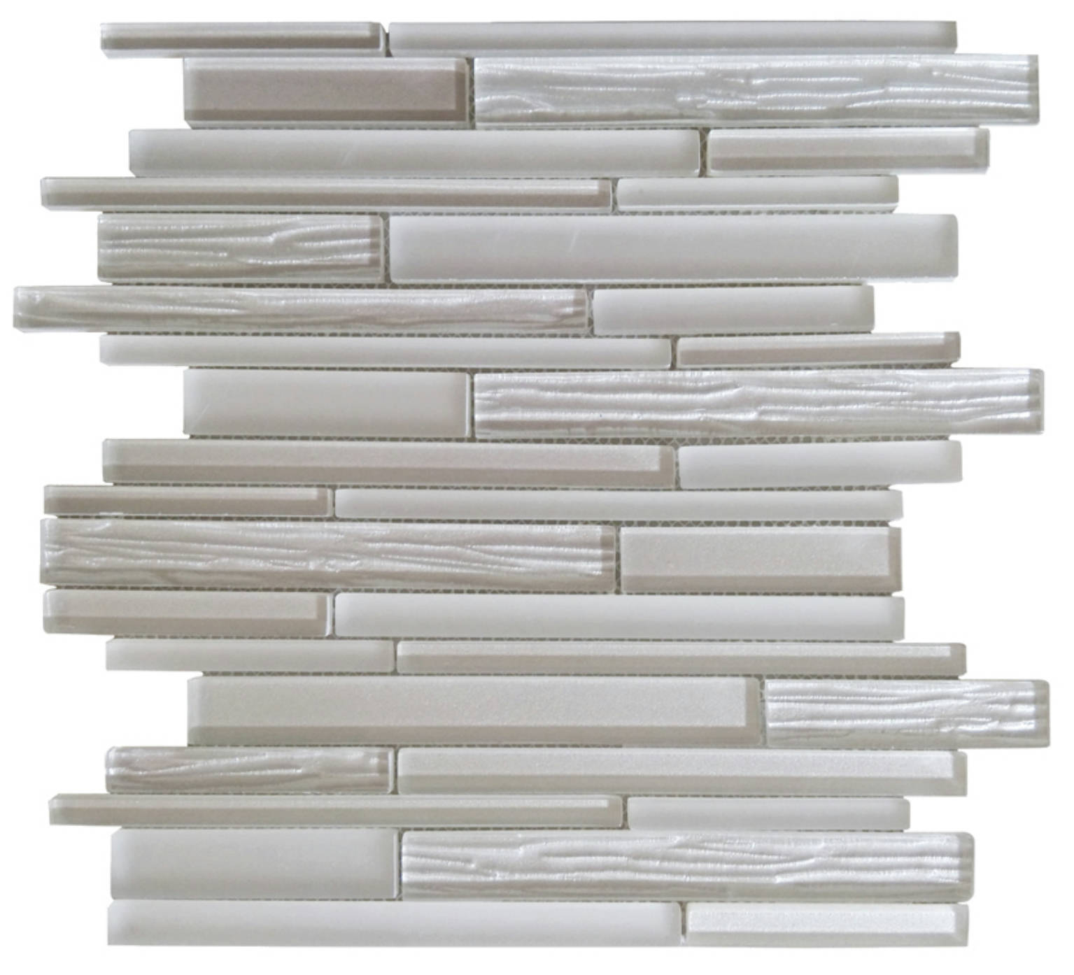 Wood Look Glass Baguette Light Grey Interlocking Mosaic | Alita Tile