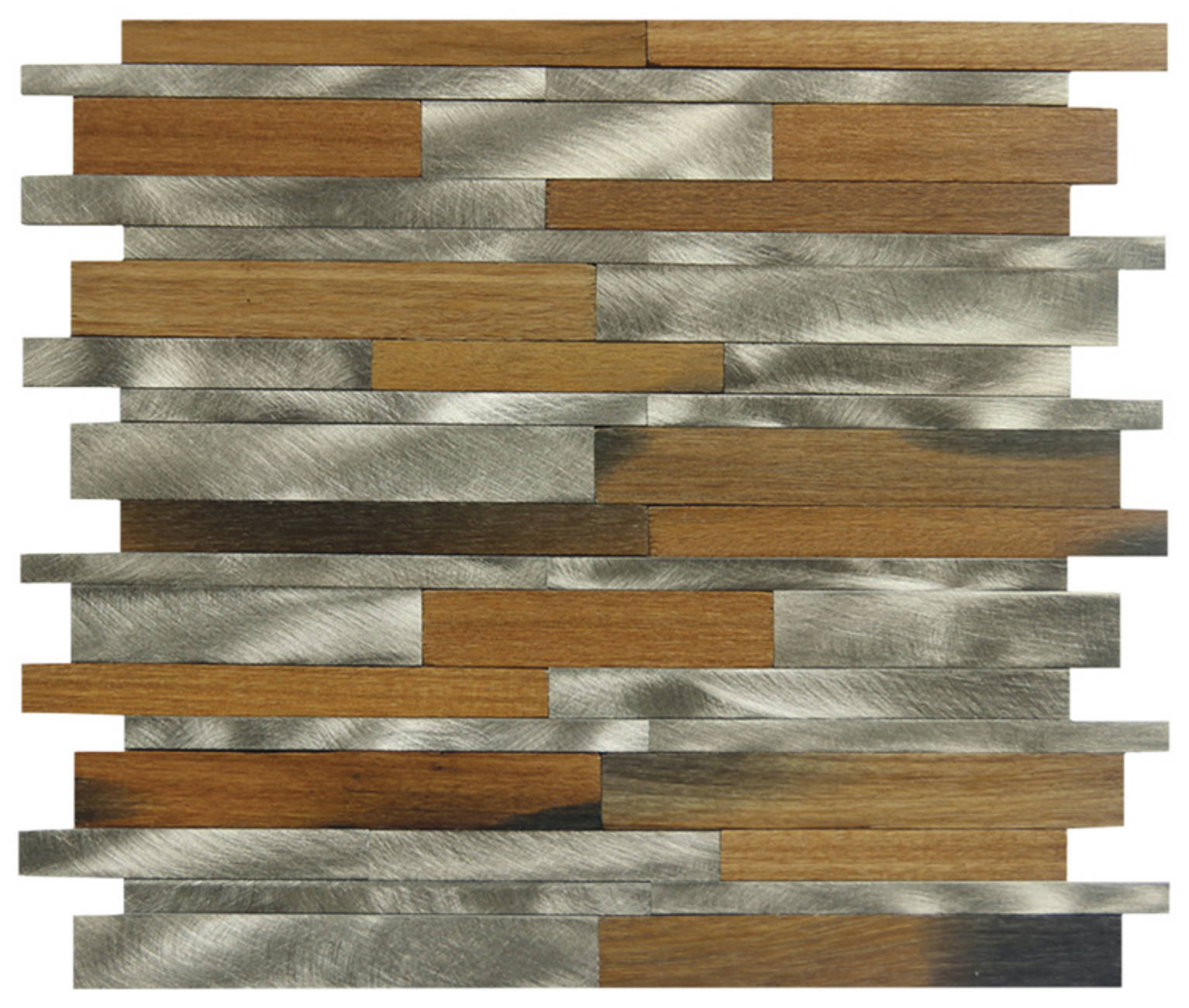 Wood / Silver Aluminum Baguette Interlocking Mosaic | Alita Tile