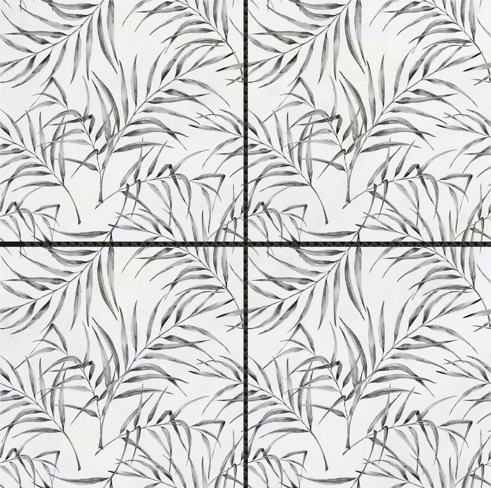 6"x6" Grey Palm Leaf Printed White Marble