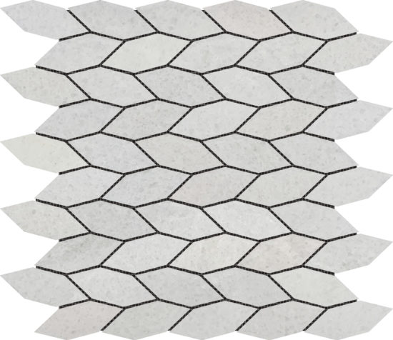 Elongated Hexagon White Grey "Leaves" Mosaic | Alita Tile
