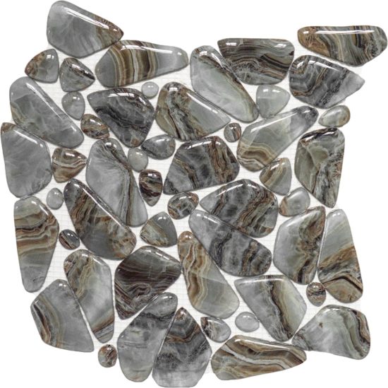 Glass Pebble Grey Beige Mix Marble Pattern Mix Mosaic | Alita Tile