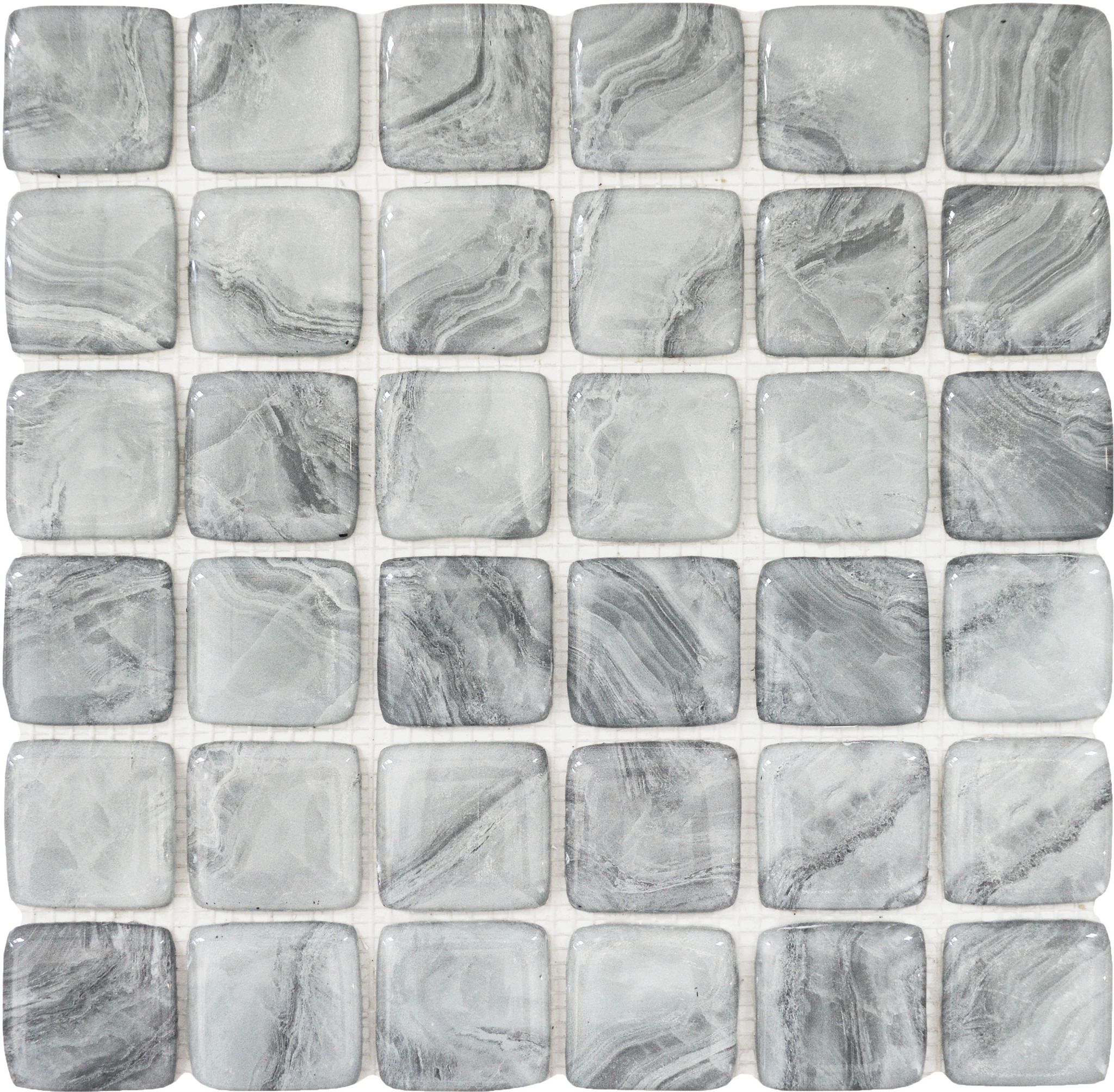 Glass Square Light Grey Marble Pattern Mix Mosaic