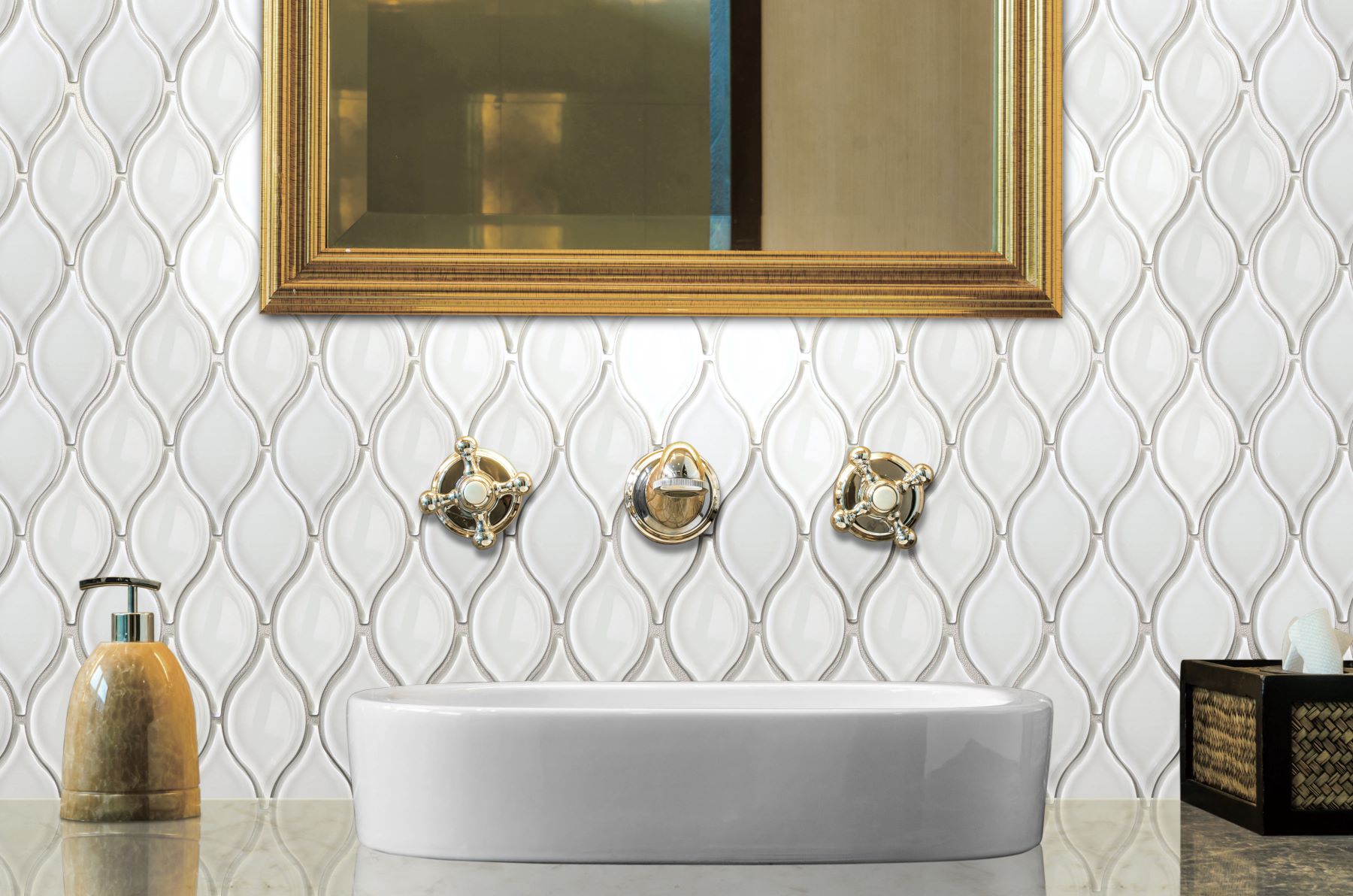 Glass "Tears" White Mosaic 12"x11" | Alita Tile