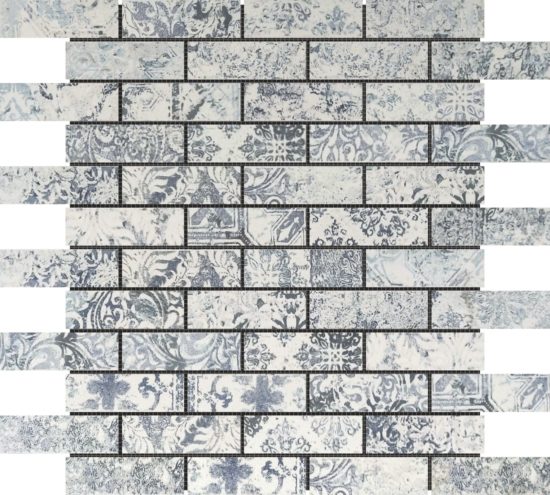 Grey Mix Pattern Deco Brick Matte Glazed Porcelain 1"x3" Mosaic | Alita Tile
