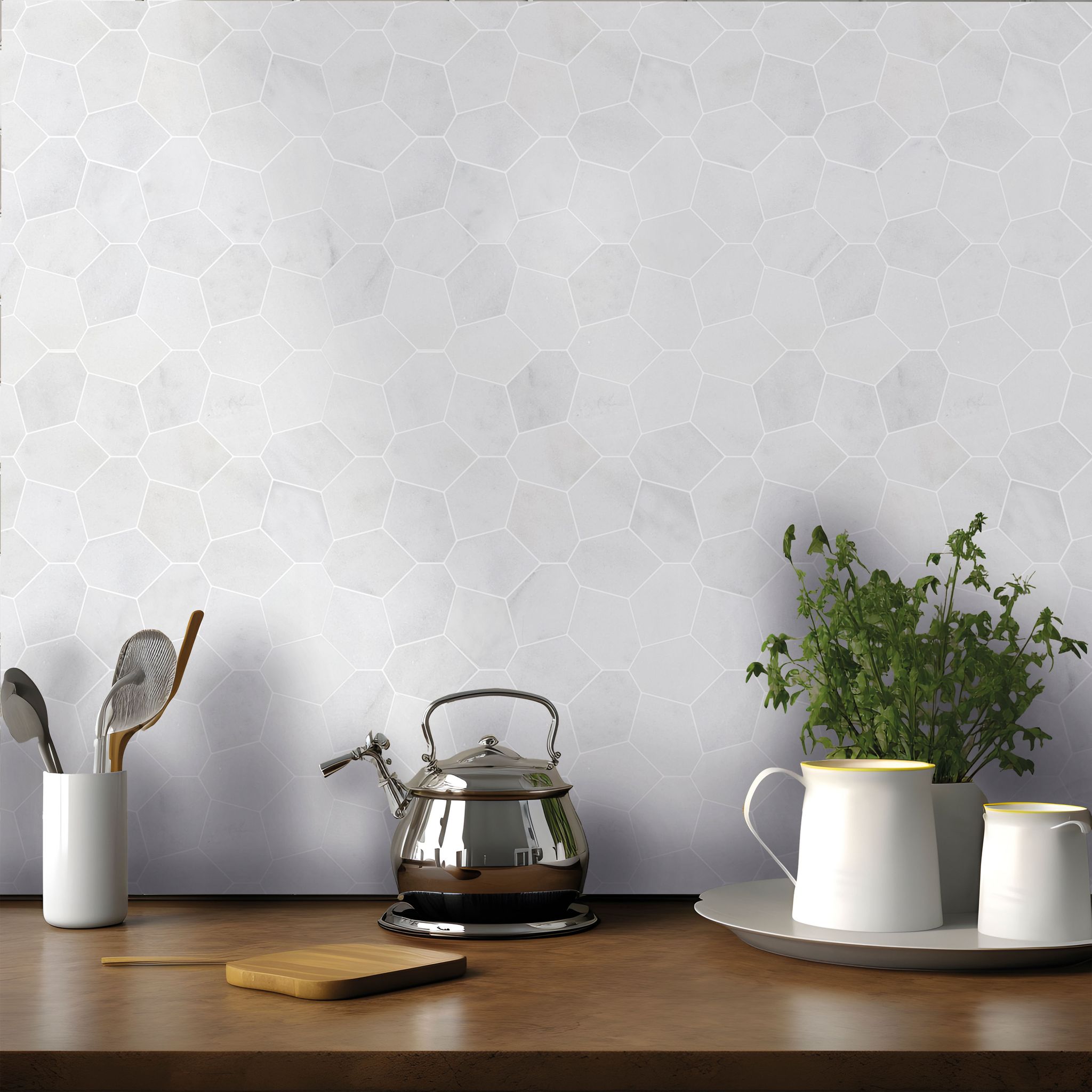 Irregular Hexagon White Grey Marble  | Alita Tile