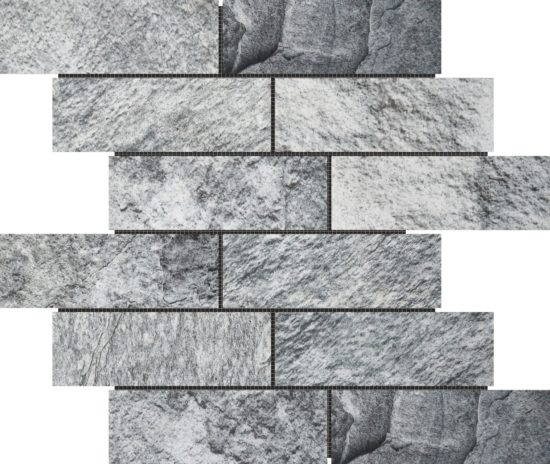 Slate Stone Grey Glazed Ceramic 2"x6" Brick Mosaic | Alita Tile