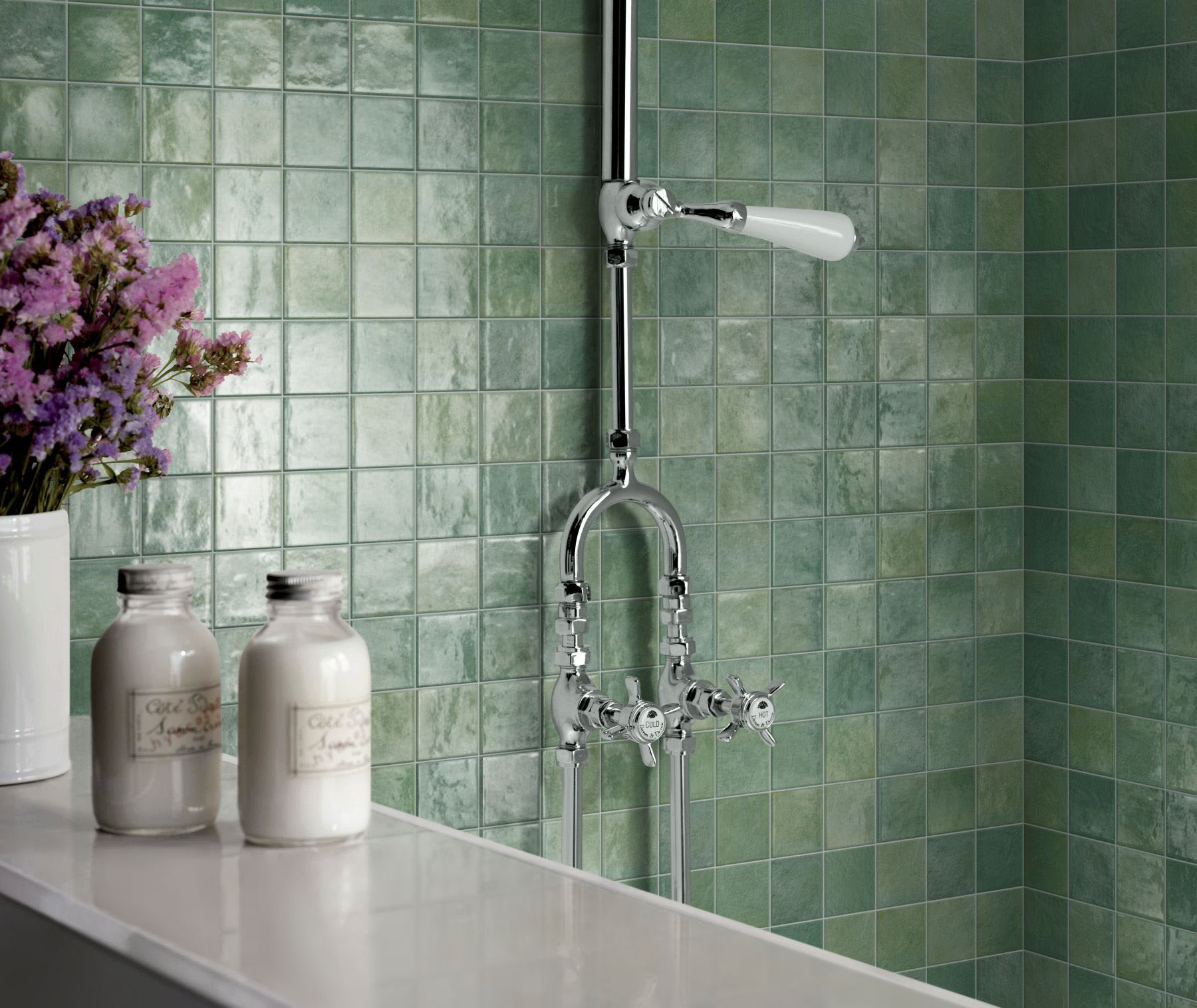 Zellige Glazed Ceramic Soft Green Mix 3 | Alita Tile